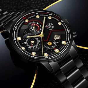 新品 クロノグラフ DEYROS 腕時計メンズ ラグジュアリーステンレス 黒金