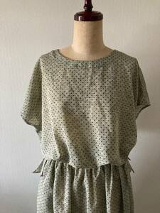 ＊レトロ古着 透け感 ドット ロングワンピース/昭和 80's USED vintage フレンチスリーブ