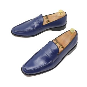 25cm men's original leather Loafer slip-on shoes hand made ma Kei made law business casual shoes shoes smooth navy 300