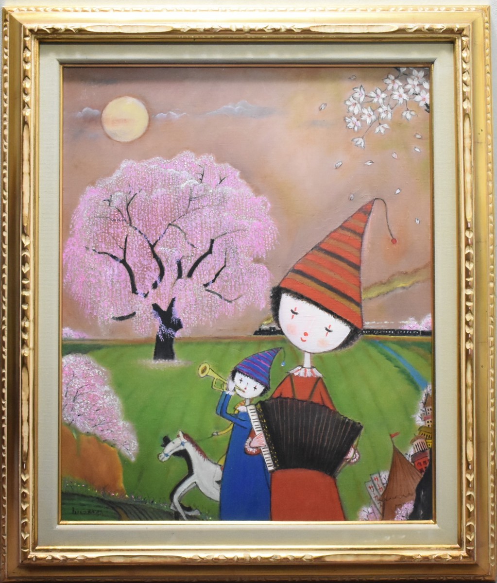 Recommended oil paintings! Rokuro Iizuka No. 15 When the cherry blossoms bloom [Masamitsu Gallery] Founded 53 years ago, It is one of the largest art galleries in Tokyo.*, painting, oil painting, portrait