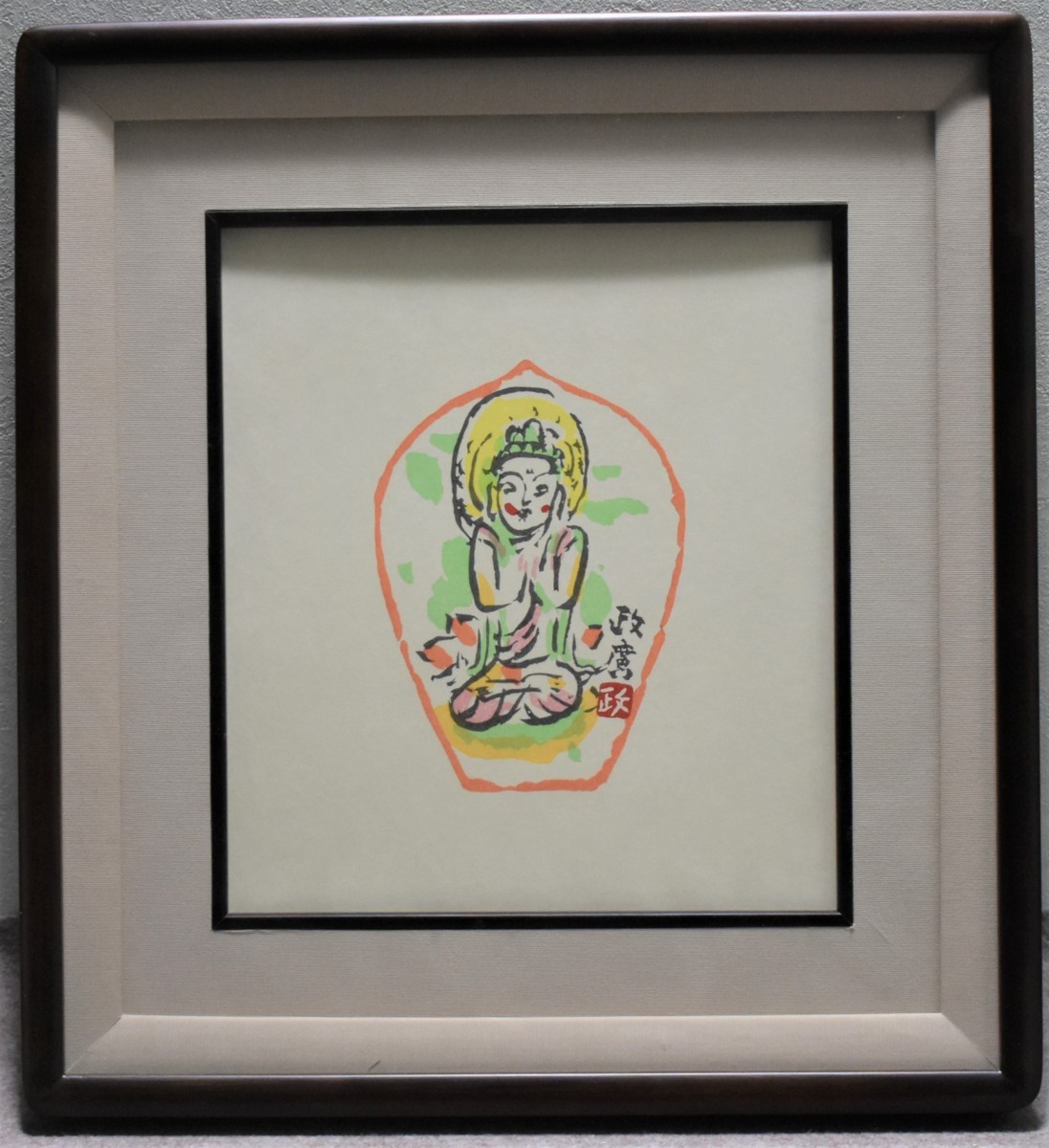 Une œuvre rare et dénichée ! Galerie Seiko du bodhisattva debout Fleurs éparses (Shikishi) de Masahiro Sawada, Ouvrages d'art, Impressions, impression sur bois