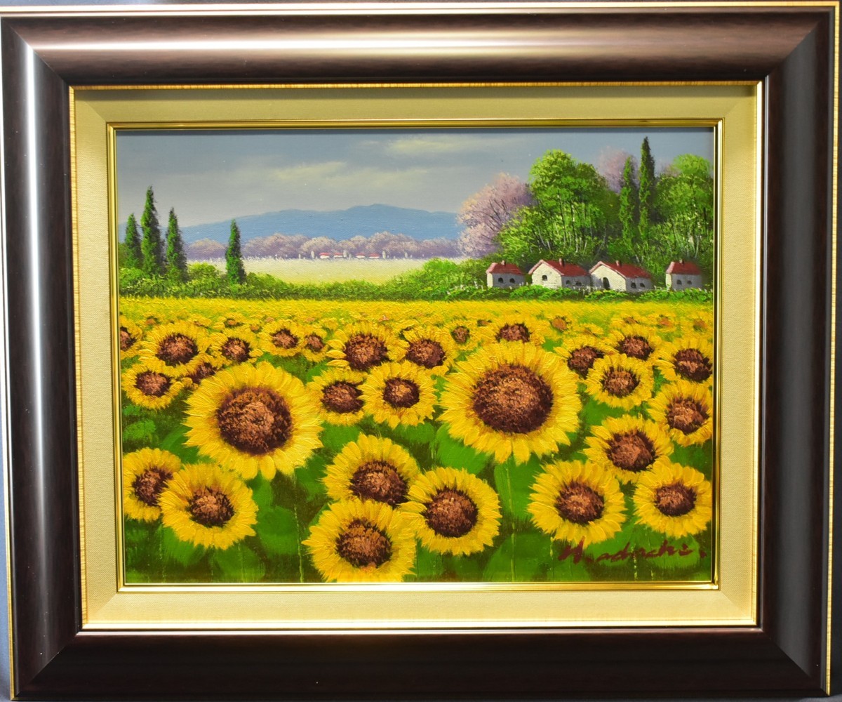 Popular painter's work! Hiroki Adachi No. 6 Sunflower Field Masamitsu Gallery, painting, oil painting, Nature, Landscape painting