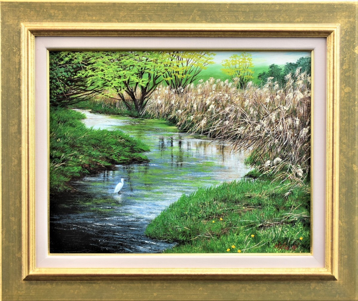 [Authentic work] Kenichi Morita Springlight Waterside Western Painting 6F [Seiko Gallery], painting, oil painting, Nature, Landscape painting