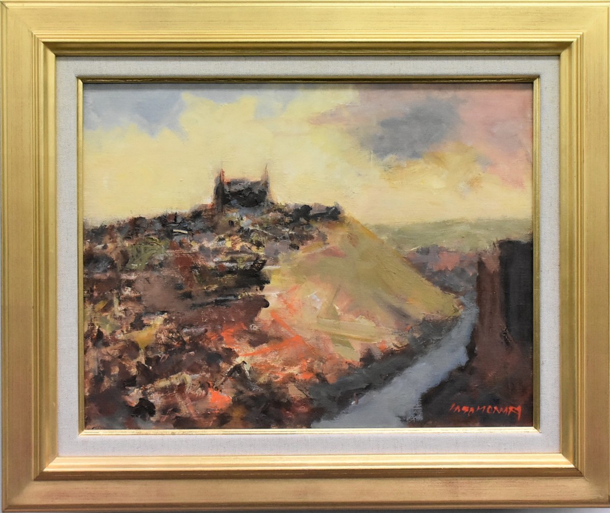 Trabajo recomendado para encontrar! Haruo Tomonari 6F Ciudad de Toledo al atardecer Pintura al óleo Galería Masamitsu, cuadro, pintura al óleo, Naturaleza, Pintura de paisaje