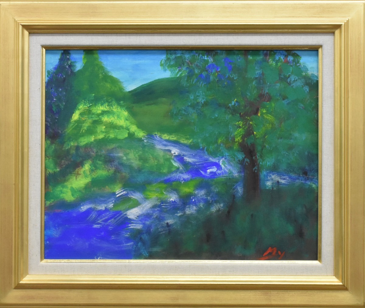 Unearthed oil painting work! Masayuki Yamamoto No. 6 Summer Mountain Stream Masamitsu Gallery, painting, oil painting, Nature, Landscape painting