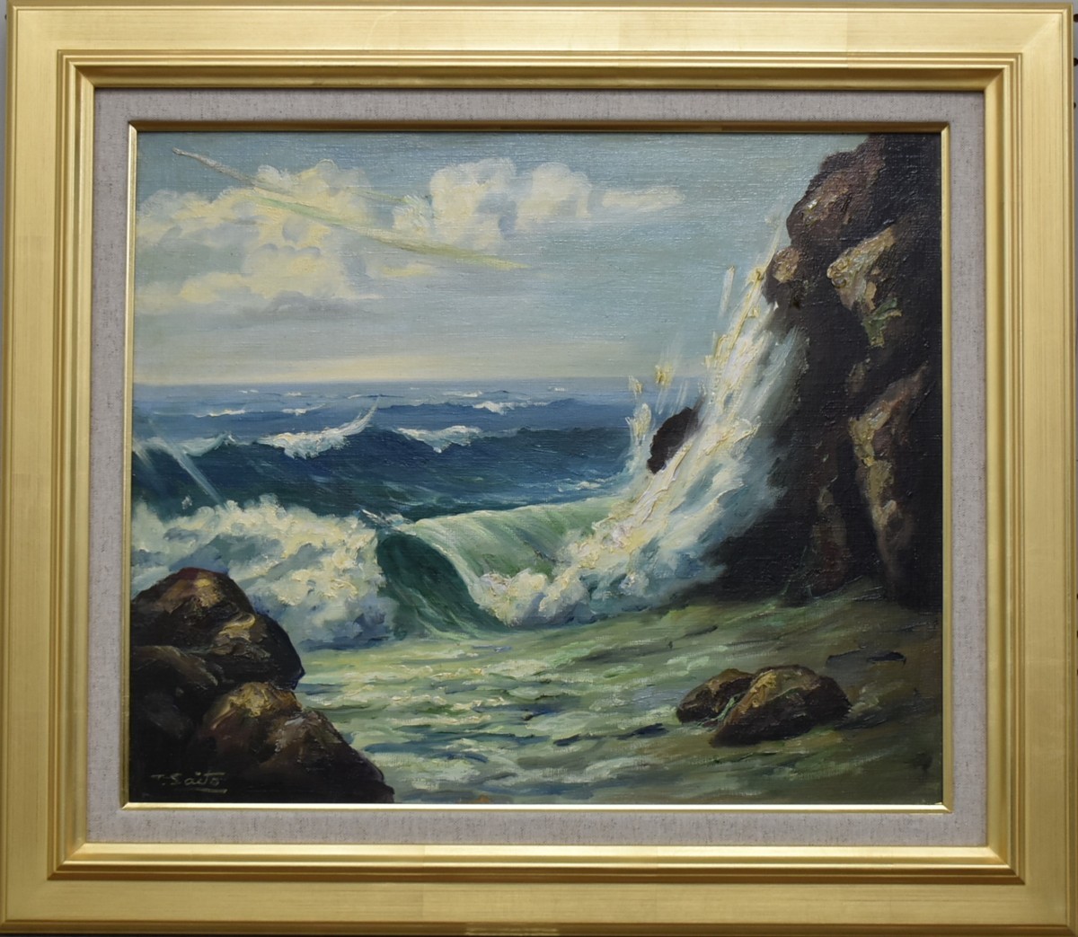 Peinture à l'huile recommandée populaire! Toyonosuke Saito No. 8 Vagues déchaînées frappant les rochers Galerie Seiko, Peinture, Peinture à l'huile, Nature, Peinture de paysage