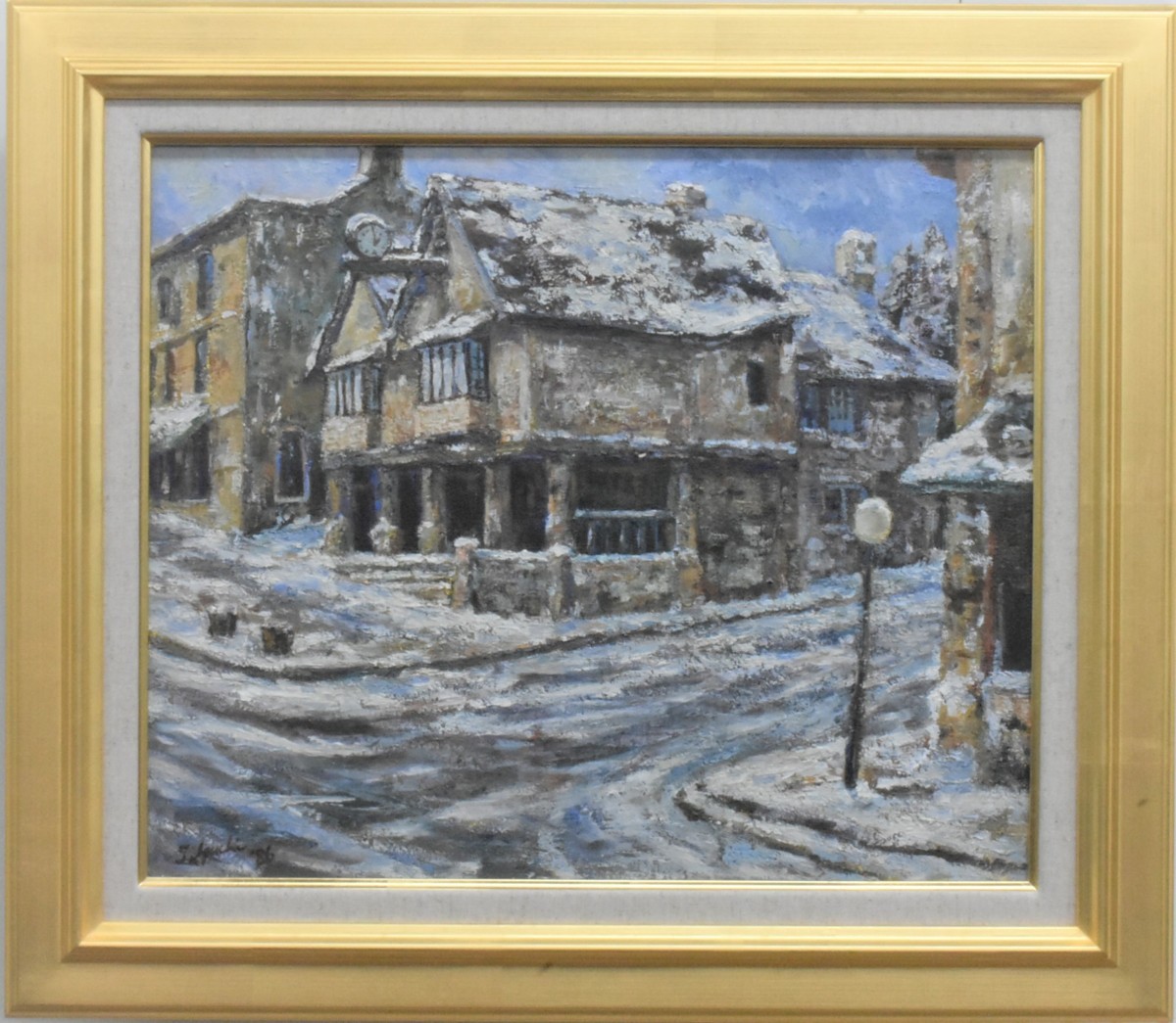 Recommended oil paintings to find! Kazuko Iguchi 8F Snowy Street (England) Masamitsu Gallery, painting, oil painting, Nature, Landscape painting