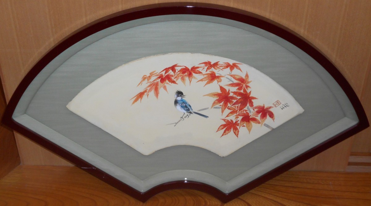 Authentische und empfehlenswerte Arbeit! Asai Kannami Autumn Leaves 53, 5 cm x 24 cm Fächerschirm für japanische Malerei [Seiko Gallery] Vor 53 Jahren gegründet, Eine der größten Kunstgalerien in Tokio*, Malerei, Japanische Malerei, Blumen und Vögel, Vögel und Tiere