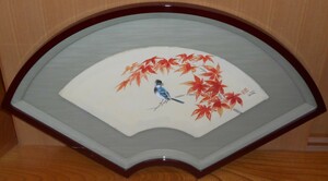 Art hand Auction Authentic and highly recommended! Kanpa Asai Autumn Leaves 53.5cm x 24cm Japanese painting on a fan [Masami Gallery] Established 53 years ago, It is one of the largest art galleries in Tokyo., Painting, Japanese painting, Flowers and Birds, Wildlife