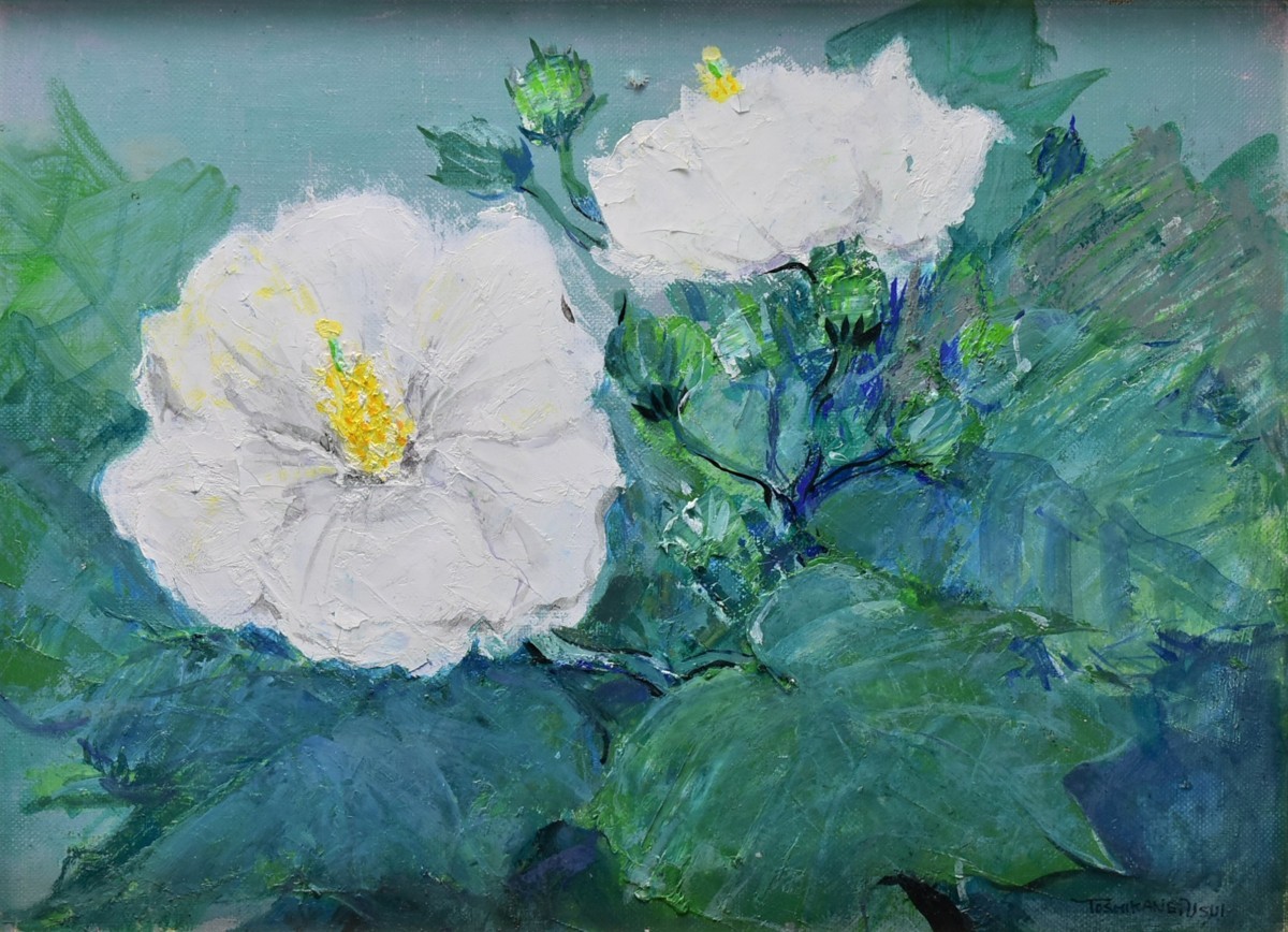 Toshikane Usui 4F Hibiscus Oil Painting [Masami Gallery], Painting, Oil painting, Still life