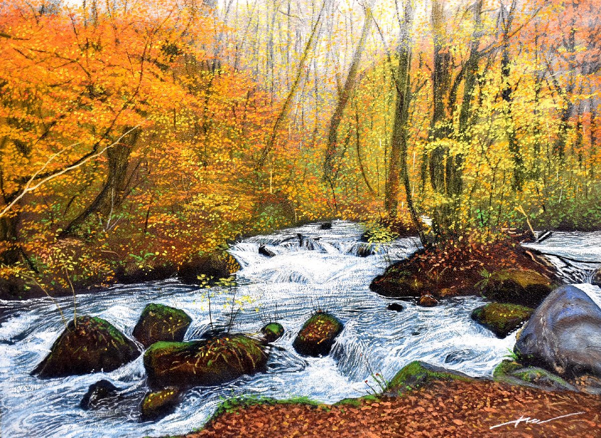 New oil painting by popular artist! Shoichi Kami Suzuki 8P Oirase Stream (Autumn Leaves) [5500 works available at Masamitsu Gallery! You can find your favorite work], painting, oil painting, Nature, Landscape painting