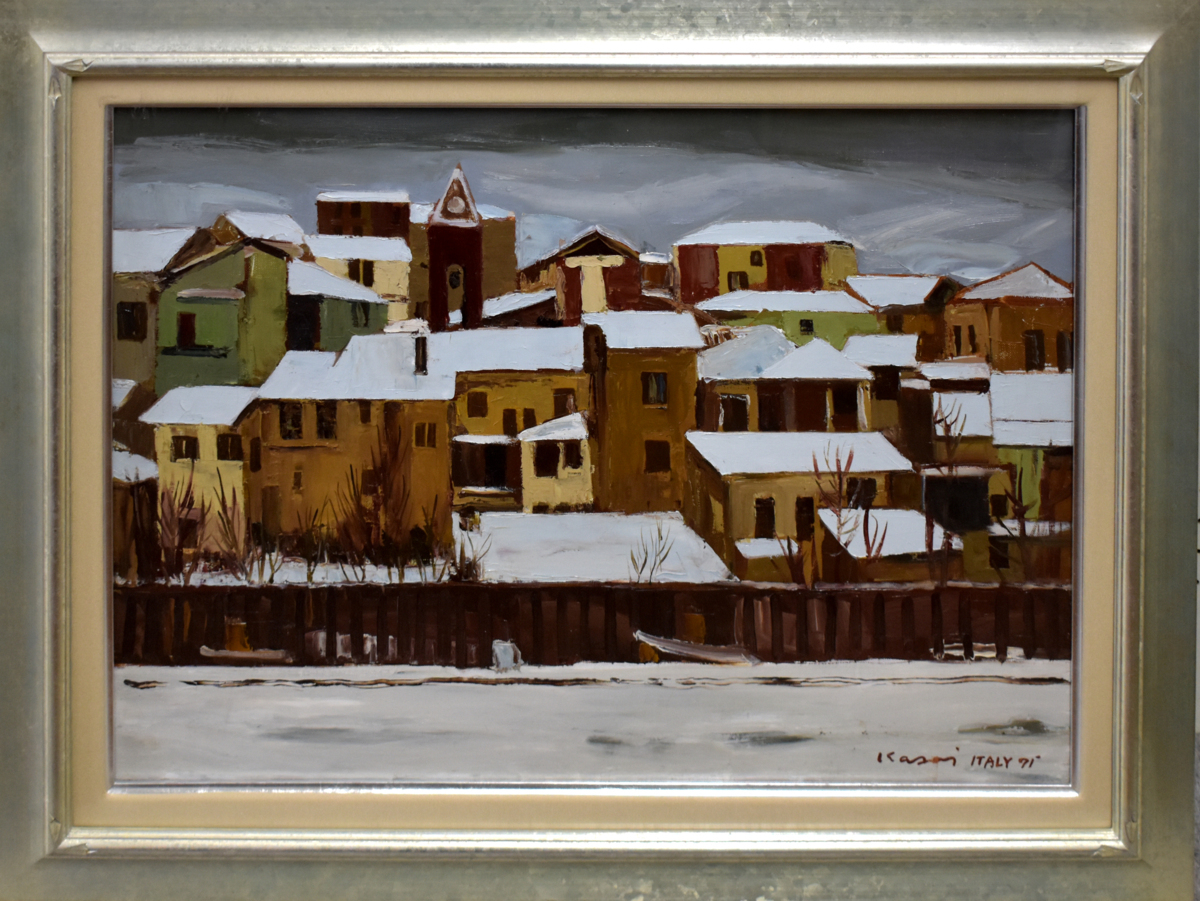 Dessiné à la main/peinture à l'huile*Hiroshi Kasai : L'hiver en Italie numéro 12P, peinture, peinture à l'huile, Nature, Peinture de paysage