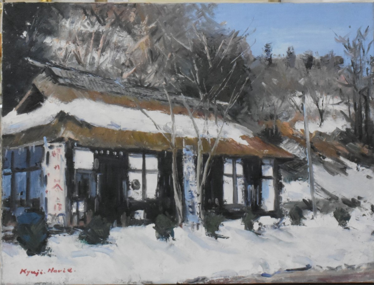 ¡Pintura al óleo recomendada! Hisaji Horie 12P Casa de té en el paso de montaña Pintura al óleo Galería Masamitsu, Cuadro, Pintura al óleo, Naturaleza, Pintura de paisaje