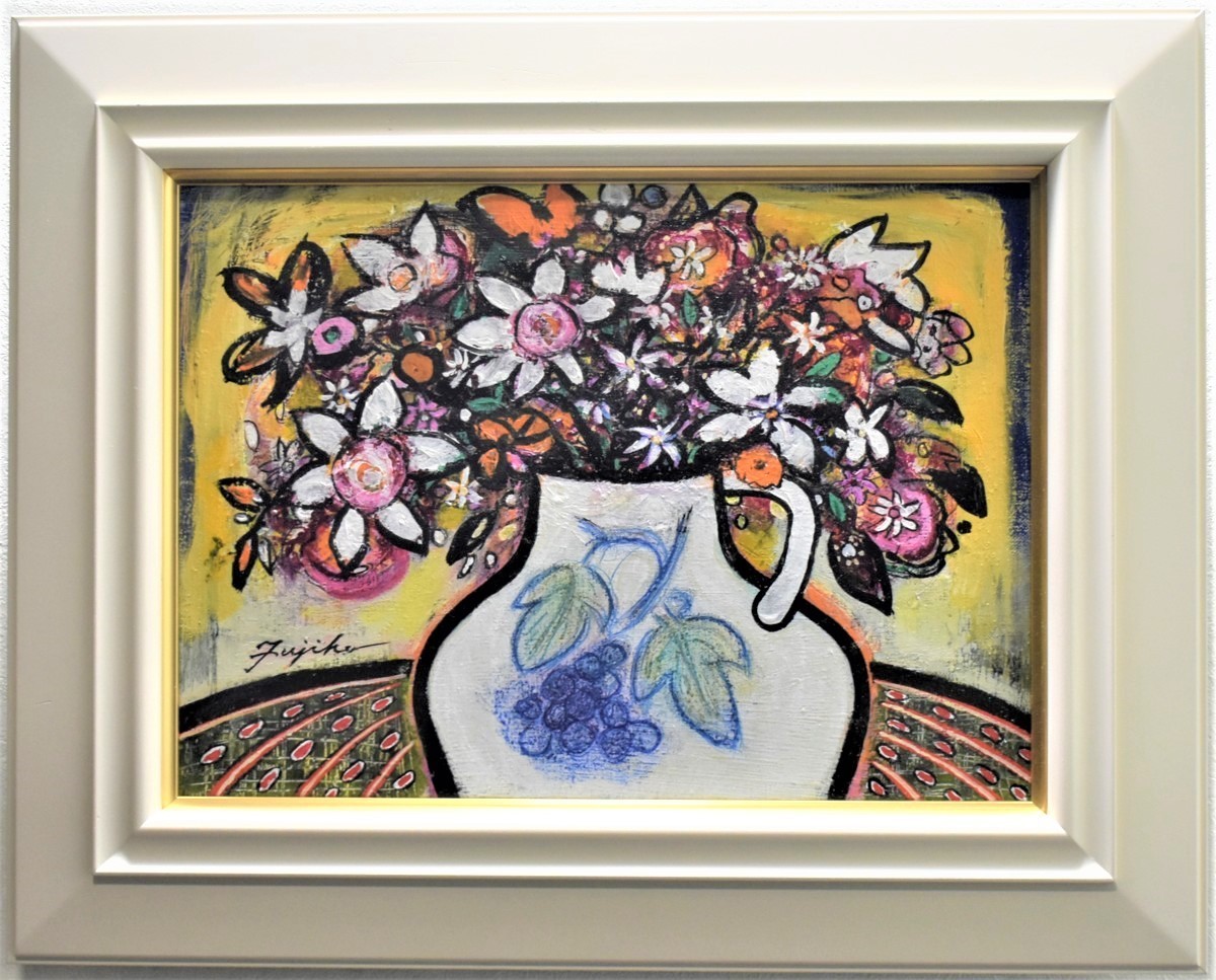 [Obras de artistas populares] Fujiko Shirai Jarrón de uvas 4F Pintura al óleo [Galería Masami], Cuadro, Pintura al óleo, Naturaleza muerta