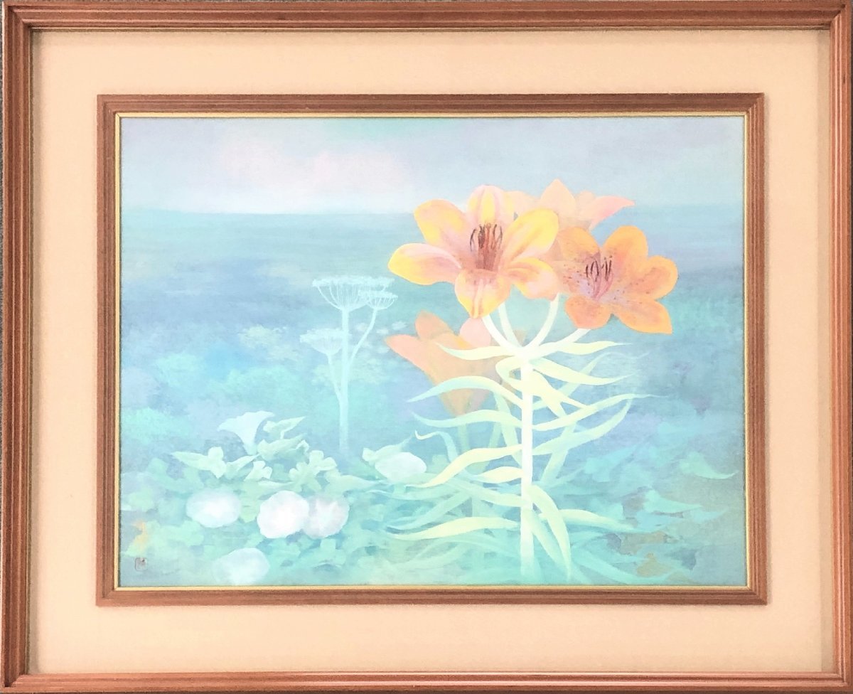 Les couleurs douces sont attrayantes. Yuki Sekiguchi 12P Fleurs en fleurs dans la nature sauvage [Galerie Masamitsu, 5000 objets exposés ! Trouvez votre œuvre préférée], peinture, Peinture japonaise, fleurs et oiseaux, oiseaux et bêtes