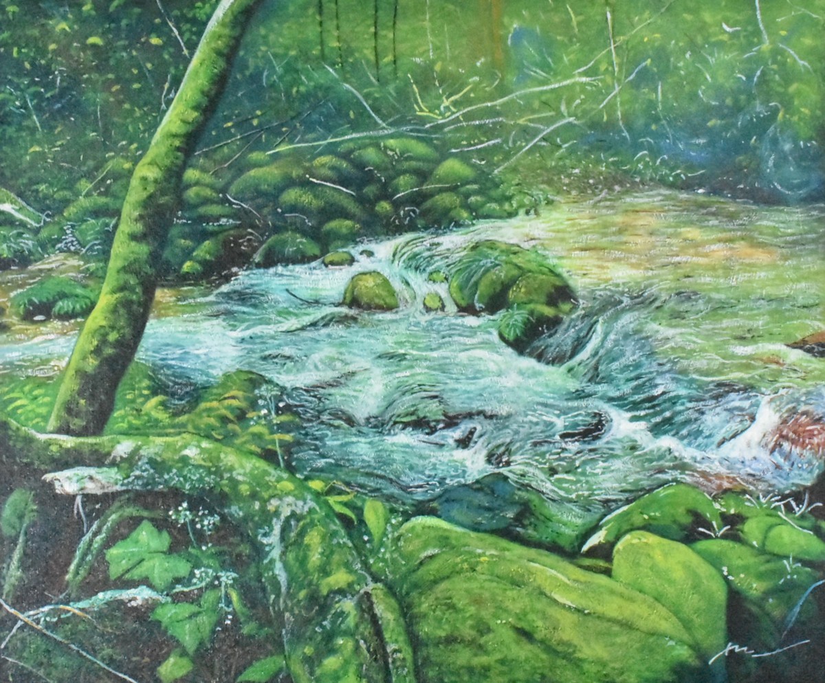 ¡Pintura al óleo de un artista popular! Shoichi Kamisuzuki No. 8 Clear Stream Masamitsu Gallery, cuadro, pintura al óleo, Naturaleza, Pintura de paisaje