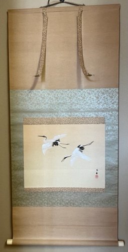 縁起の良い図柄です 作者不詳 軸 ｢双鶴｣ 【正光画廊･5000点出品中･お好きな作品が見つかります】, 絵画, 日本画, 花鳥, 鳥獣