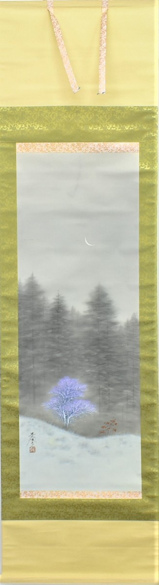 अंजाई काक्यो स्क्रॉल साफ़ बर्फ़ चाँद के साथ [सेको गैलरी], चित्रकारी, जापानी चित्रकला, परिदृश्य, हवा और चाँद