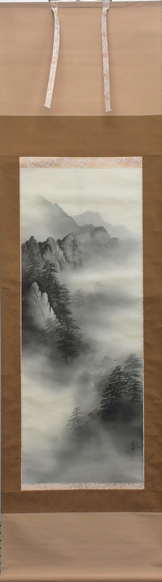 Haneda Seiho Scroll Ink Landscape [Seiko Gallery], Painting, Japanese painting, Landscape, Wind and moon