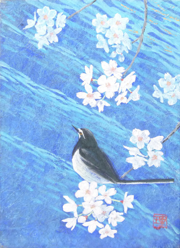 Recommended popular works! Japanese paintings and hand-painted works by Rieko Nakajo: In the Wind (II) Cherry Blossoms - Sekirei SM Seiko Gallery, Painting, Japanese painting, Flowers and Birds, Wildlife