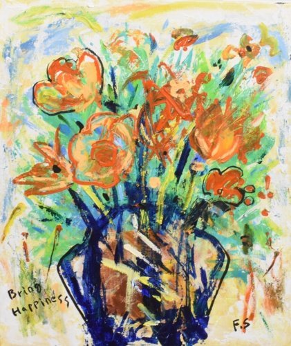 人気洋画家新作作品 白井不二子 10号 ｢オレンジ色の花｣【正光画廊･5000点出品中･お好きな作品が見つかります】, 絵画, 油彩, 静物画