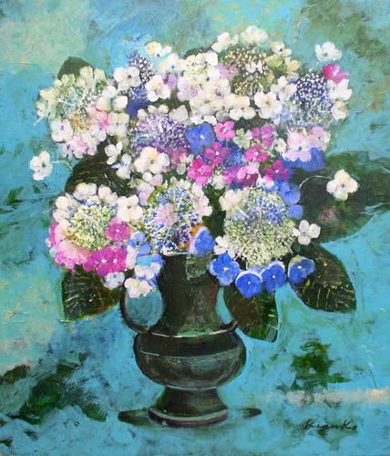 Kinuko Nakajima Hortensie (gegen Wildblumen ausgetauscht) 10F Ölgemälde Signiert [Masami Gallery], Malerei, Ölgemälde, Natur, Landschaftsmalerei