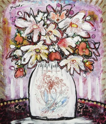 Nueva obra del popular pintor occidental Fujiko Shirai No. 10 Flores de felicidad con marco [Galería Seiko / 5500 artículos en exhibición / Puedes encontrar tu obra favorita], cuadro, pintura al óleo, pintura de naturaleza muerta