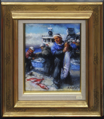 Recommended bargain! Kazuo Kudo 0F Fish and Fisherman, Painting, Oil painting, Portraits