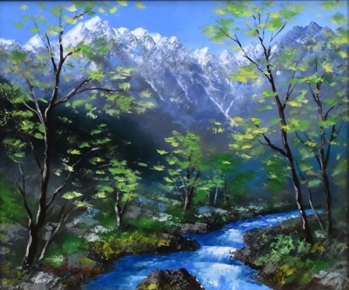 [Authentique] Shigeru Tsuchiya Tanigawadake Stream Peinture à l'huile 8F Encadrée, Membre du Daiichi Bijutsu, Membre Omikai [Galerie Seiko], Peinture, Peinture à l'huile, Nature, Peinture de paysage