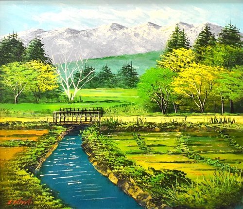 【真作】沢健 ｢信州風景｣ 油彩画 10F 額付き ･林風会所属【正光画廊】, 絵画, 油彩, 自然, 風景画