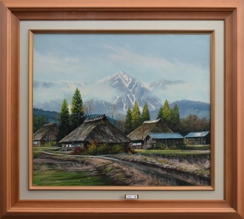 Un village au toit de chaume qui évoque la nostalgie de sa ville natale. Shuichi Otomo, No. 10 Hakuba Village [Galerie Masami - Trouvez votre œuvre préférée], Peinture, Peinture à l'huile, Nature, Peinture de paysage