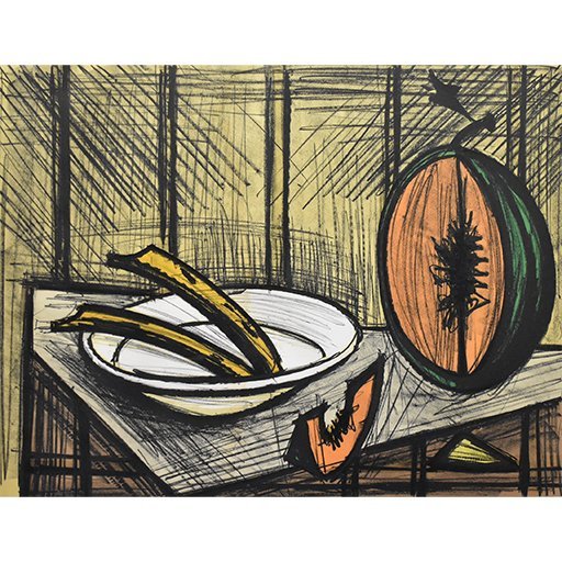 Le dernier grand maître du XXe siècle, Bernard Buffet, Lithographie nature morte au melon [Galerie Seiko, 5, 500 pièces exposées], Ouvrages d'art, Impressions, Lithographie, Lithographier