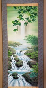 Art hand Auction ¡Un pergamino colgante desenterrado! Pergamino de Kazuho Takai Vista de verano del arroyo de montaña Galería Masamitsu, cuadro, pintura japonesa, paisaje, Fugetsu