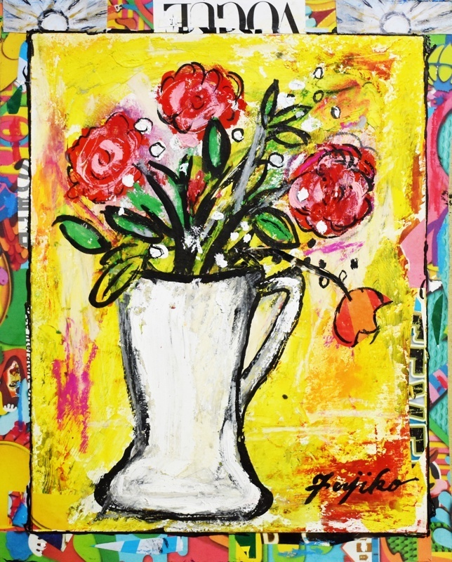 인기작가의 새로운 유화! 시라이 후지코 제 3 호 붉은 꽃 마사미츠 갤러리, 그림, 오일 페인팅, 정물