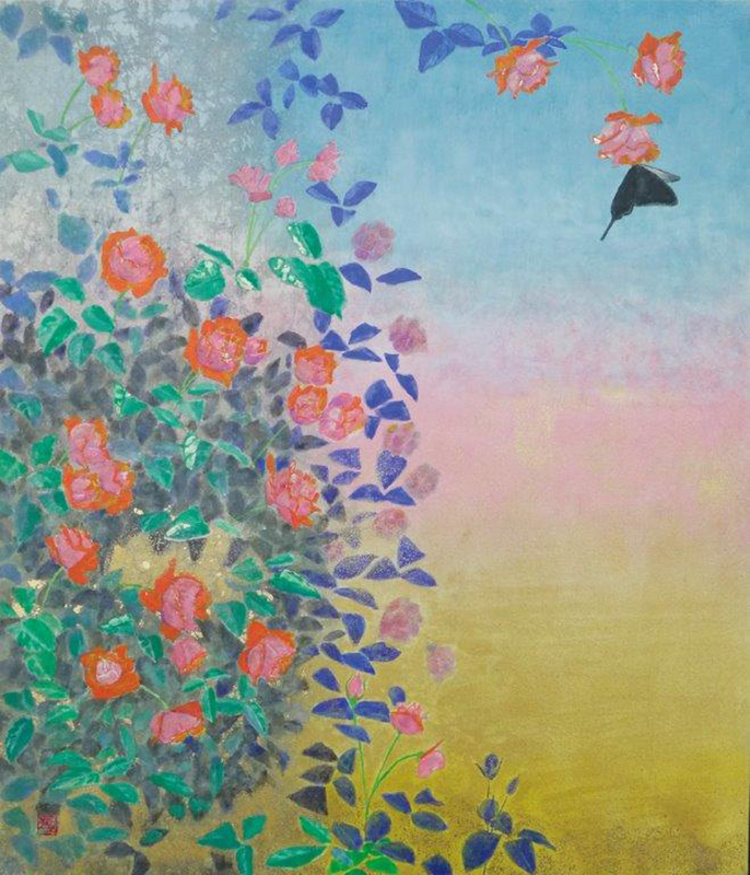 Popular Japanese painter's work! Rieko Nakajo No. 10 Early Summer (Roses) Seiko Gallery, Painting, Japanese painting, Flowers and Birds, Wildlife