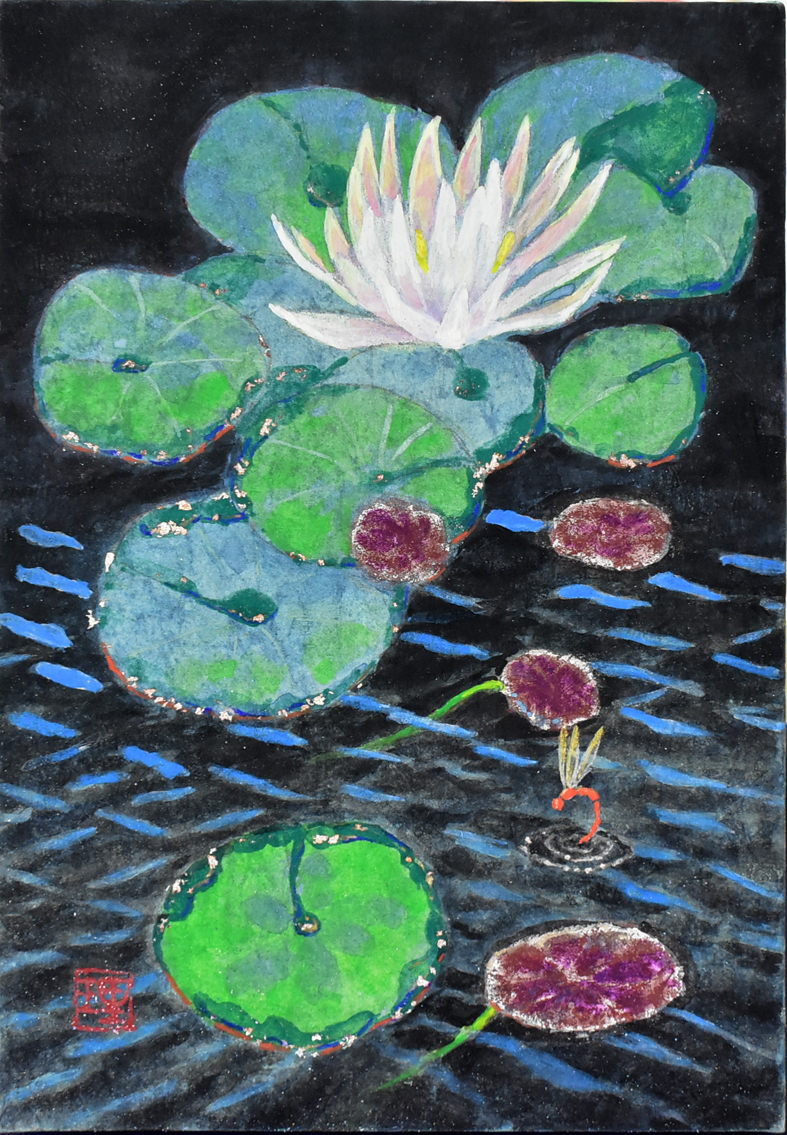 Œuvre de peintre japonais populaire ! Rieko Nakajo SM Summer Breeze (II) Nénuphars moussants Œuvre encadrée [Galerie Seiko], Peinture, Peinture japonaise, Fleurs et oiseaux, Faune