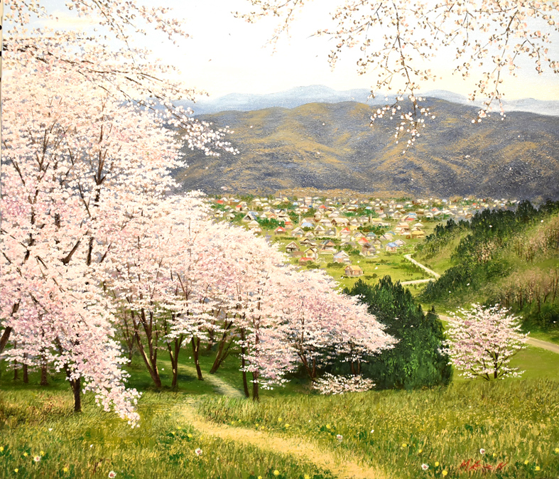 [Authentique] Kenichi Morita Le village des sourires fleuris Peinture occidentale 10F encadrée [Galerie Masami], Peinture, Peinture à l'huile, Nature, Peinture de paysage