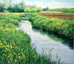 Art hand Auction [Authentisch] Kenichi Morita Spring Stream Western-Gemälde 10F gerahmt [Masami Gallery], Malerei, Ölgemälde, Natur, Landschaftsmalerei