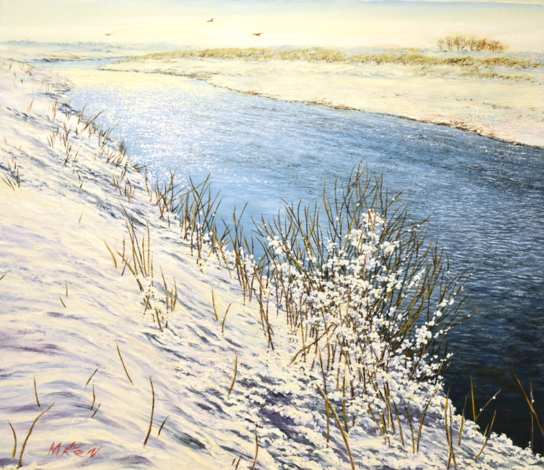 [أصيلة] تدفق كينيتشي موريتا في نهاية اللوحة الغربية الثلجية 10F مؤطرة [معرض ماسامي], تلوين, طلاء زيتي, طبيعة, رسم مناظر طبيعية