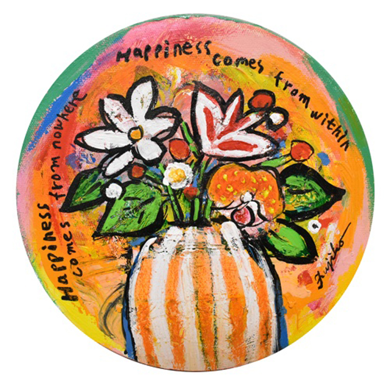 Popular artist's new oil painting work Fujiko Shirai Recommended work! Size: Circular 20cm Flower with frame [Masamitsu Gallery], painting, oil painting, still life painting