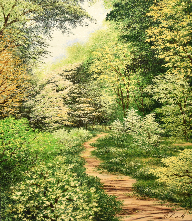 [عمل أصيل] كينيتشي موريتا الغابة خضراء اللوحة الغربية 10F مع الإطار [معرض ماساميتسو]*, تلوين, طلاء زيتي, طبيعة, رسم مناظر طبيعية