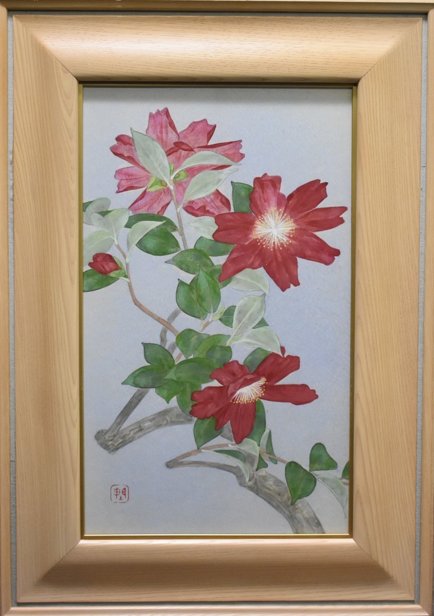 真作 林潤一 8M ｢肥後山茶花｣【正光画廊】創業53年, 都内最大級の画廊です*, 絵画, 日本画, 花鳥, 鳥獣