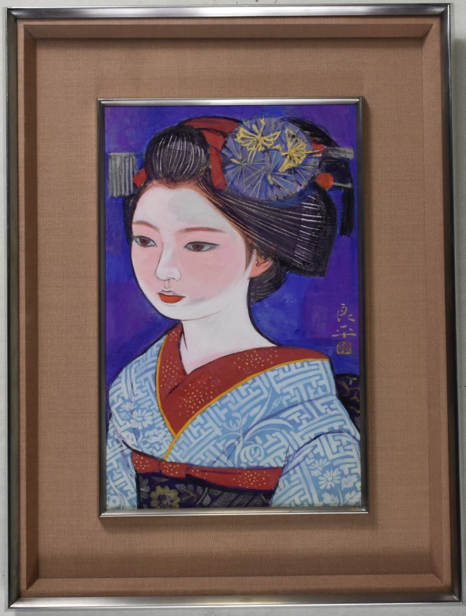 Recommended work! Japanese painting by Ryohei Miwa, 4 pages, Maiko [Seiko Gallery], one of the largest art galleries in Tokyo, 53 years since its establishment*, Painting, Japanese painting, person, Bodhisattva