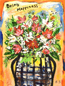 Art hand Auction 人気洋画家作品 白井不二子 8P ｢幸せの花｣ 【正光画廊･5000点出品中･お好きな作品が見つかります】, 絵画, 油彩, 静物画