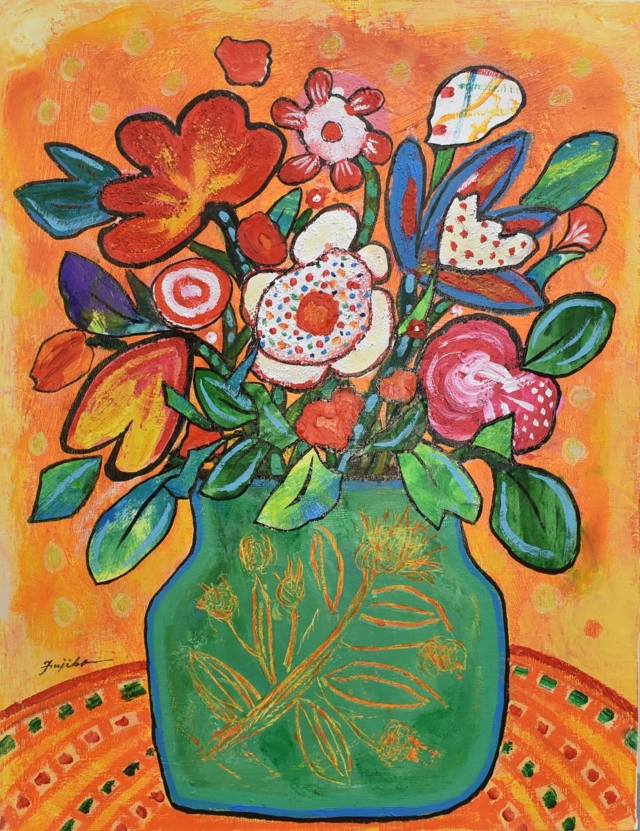 [마사미츠 갤러리] 인기 신유화 작품 시라이 후지코 10P 오렌지 룸과 꽃 [5000점 전시! 좋아하는 작품을 찾아보세요], 그림, 오일 페인팅, 정물화