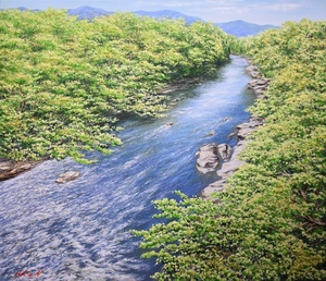 【真作】　森田健一　「長瀞春流」　洋画　　10F　　額縁付き　【正光画廊】