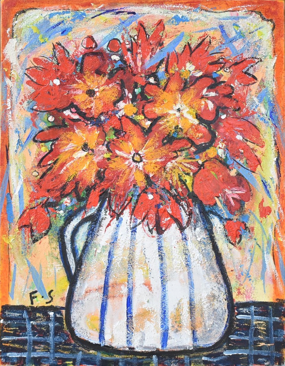 Popular Western Painter's New Work Fujiko Shirai No. 6 Flowers on the Table [Masamitsu Gallery / 5500 items on display / you can find your favorite work], painting, oil painting, still life painting