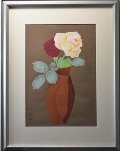 文化勲章受章画家版画作品！　　　　奥村土牛　　木版画　　「花瓶（薔薇）」　　　　　限定150部　　　　　　　　　　正光画廊