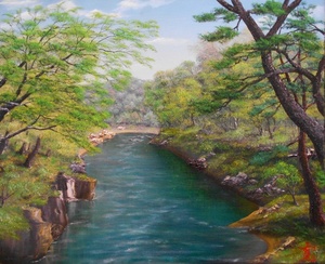 Art hand Auction Empfohlene Werke! Hiroshi Shida Nr. 15 Sommer in der Genbei Downstream Masamitsu Gallery, Malerei, Ölgemälde, Natur, Landschaftsmalerei