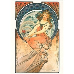 Art hand Auction Alphonse Mucha Postkarte Alphonse Mucha Vier Kunstgemälde Made in Germany Grußkarte, Drucksache, Postkarte, Postkarte, Andere